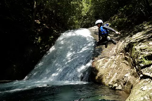 Waterfall basin dobon and waterfall sliding “River play at KihoTown waterfall”