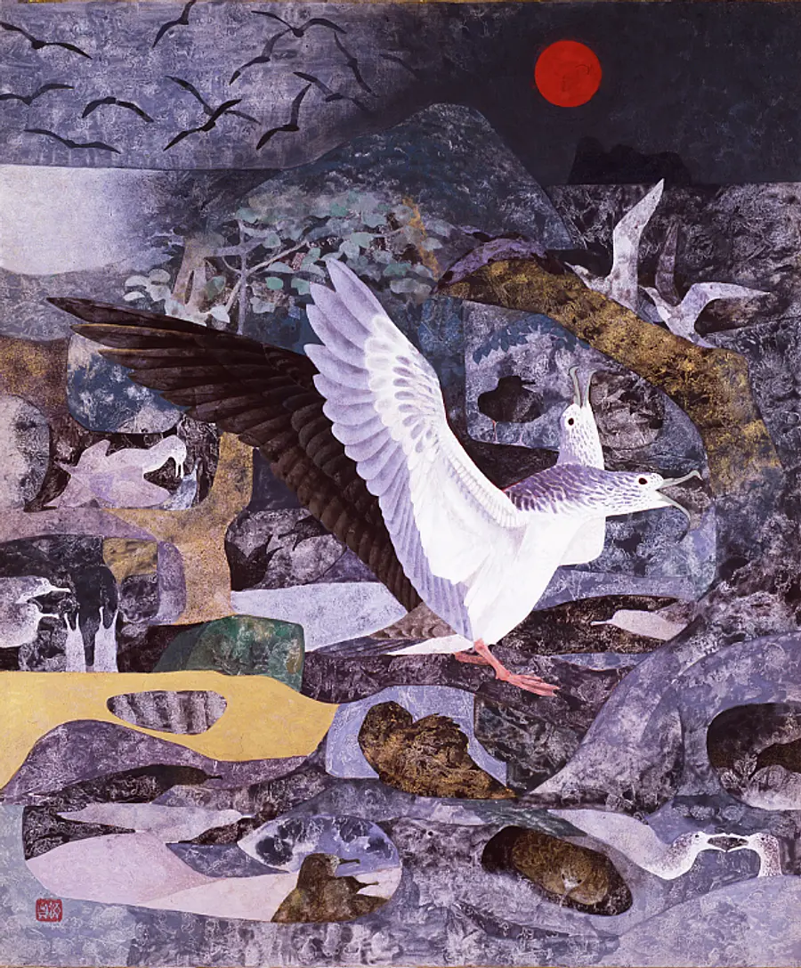 西内利夫「冠鳥（おおみずなぎどり）」　1973年　京都府蔵（京都文化博物館管理）